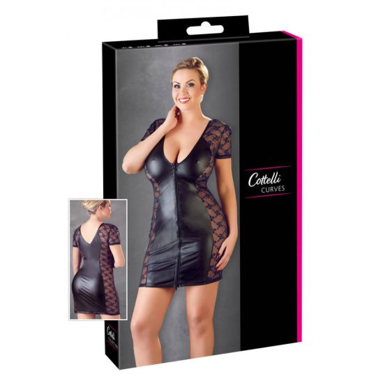 Cottelli Plus Size - masnis, csipkés kombinált ruha (fekete)