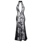 Noir - átlátszó, virágos, hosszú ruha (fekete)