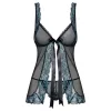 Obsessive Amanta - hímzett babydoll és tanga (fekete-türkiz)