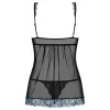 Obsessive Amanta - hímzett babydoll és tanga (fekete-türkiz)