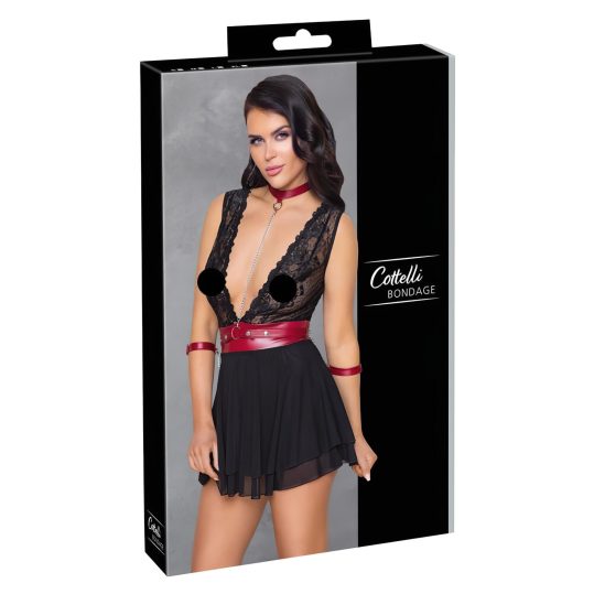 / Cottelli Bondage - nyakpántos csipkés babydoll (fekete)