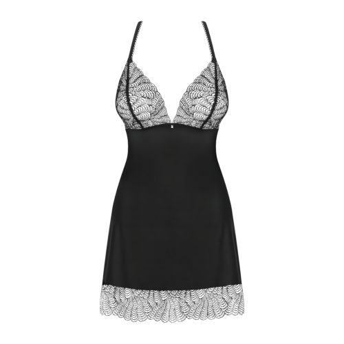 / Obsessive Chiccanta - legyezőmintás hálóing és tanga (fekete)