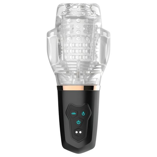 Funny Me Rocket Cup - szívó-rezgő maszturbátor (átlátszó-fekete)