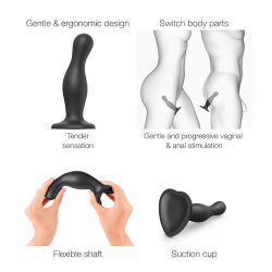   Strap-on-me Curvy S - hullámos, tapadókorongos dildó (fekete)
