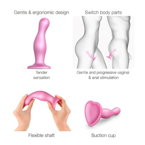 Strap-on-me Curvy S - hullámos, tapadókorongos dildó (pink)
