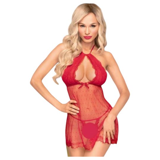 Penthouse Libido Boost - pöttyös, pántos babydoll tangával (piros)