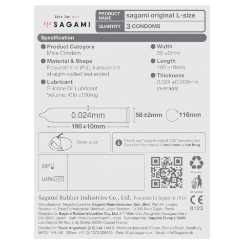 Sagami Original 0,02 L - óvszer - 58mm (3db)