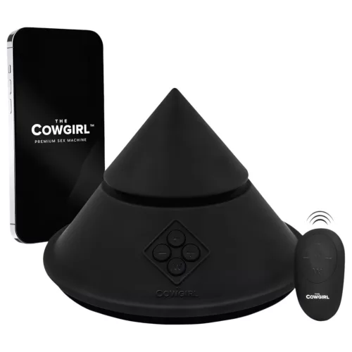 The Cowgirl Cone - app-vezérelt prémium szexgép - 2 cserélhető feltéttel, 20 rezgésmód (fekete)