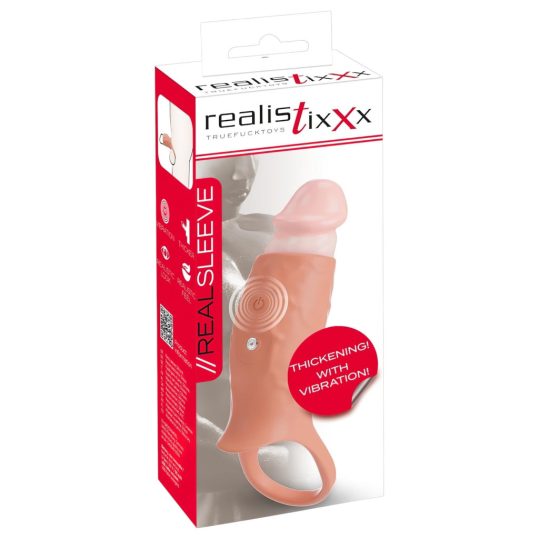 Realistixxx - nyitott, vibrációs péniszköpeny (natúr)