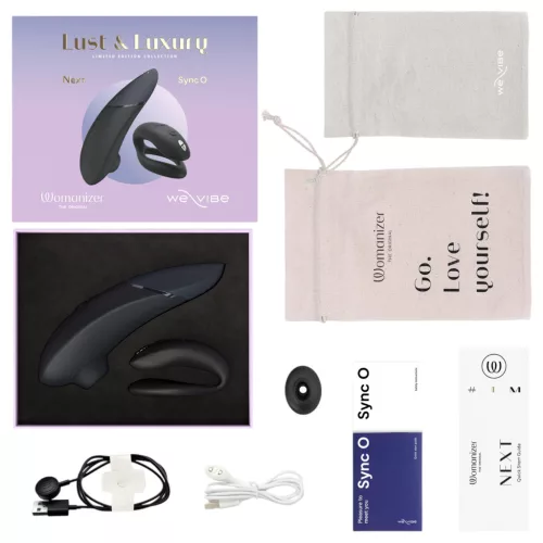 Womanizer Lust & Luxury - léghullámos csiklóizgató és párvibrátor szett (fekete)