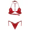 Obsessive Inferro - bőr hatású pántos melltartó szett (piros)