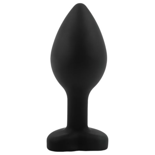 Sunfo - szilikon anál plug szív alakú kék kővel (fekete)