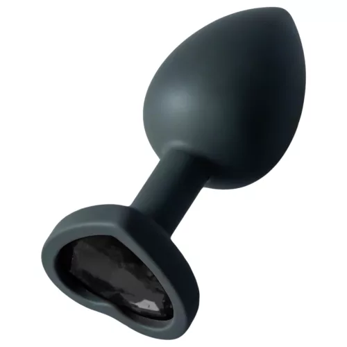 Sunfo - szilikon anál plug szív alakú fekete kővel (fekete)
