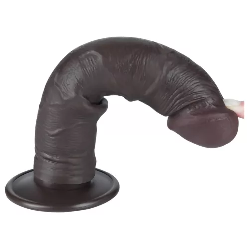 Lovetoy Sliding-Skin - tapadókorongos kétrétegű dildó - 20cm (barna)