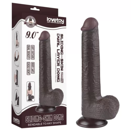 Lovetoy Sliding-Skin - tapadókorongos kétrétegű dildó - 20,8cm (barna)