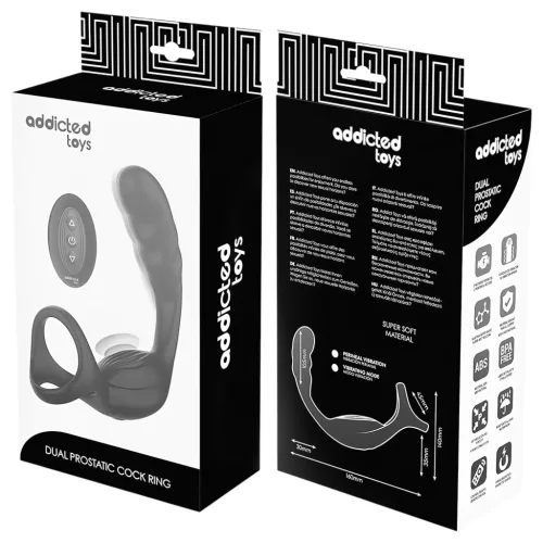 Addicted Toys - análvibrátor pénisz- és heregyűrűvel (fekete)