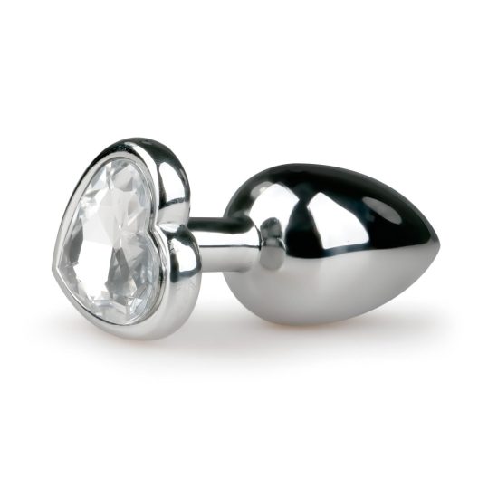 Easytoys Metal No.2 - anál plug szíves kővel (ezüst-fehér)
