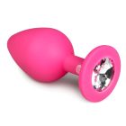 Easytoys Diamond - fehér köves anál plug (közepes) - pink