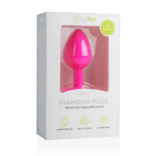 Easytoys Diamond - fehér köves anál dildó (kicsi) - pink