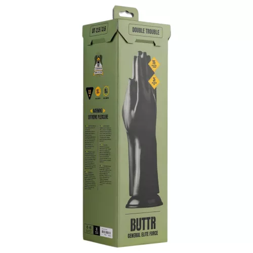 BUTTR Double Trouble - tapadókorongos fisting dildó (fekete)