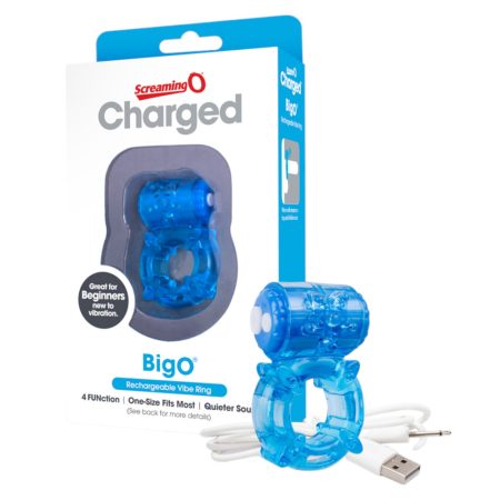 Screaming Charged BigO - akkus, csillagos, vibrációs péniszgyűrű (kék)