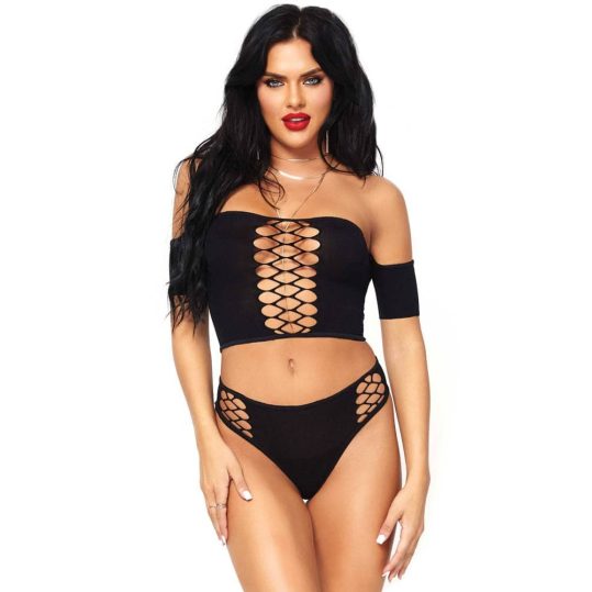 Opaque Crop Top And Thong Black O/S