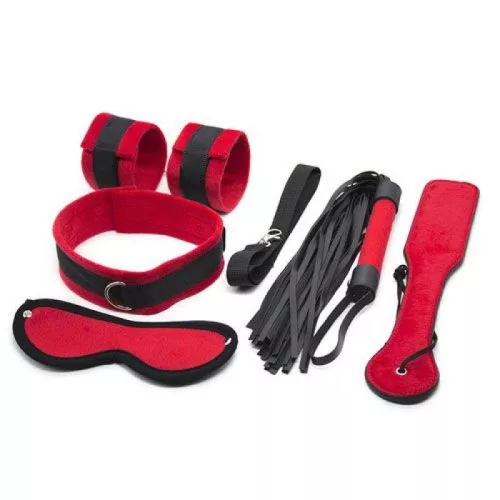 Toys4Lovers BDSM szett kötöző, bilincs, paskoló fekete-piros