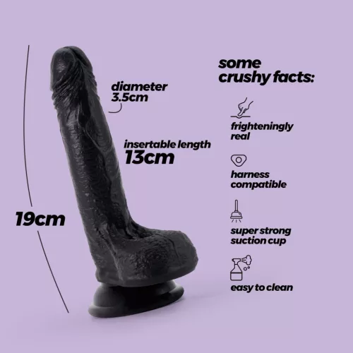 Crushious Dildó Erős tapadókorong, ultra-rugalmas 19 cm fekete