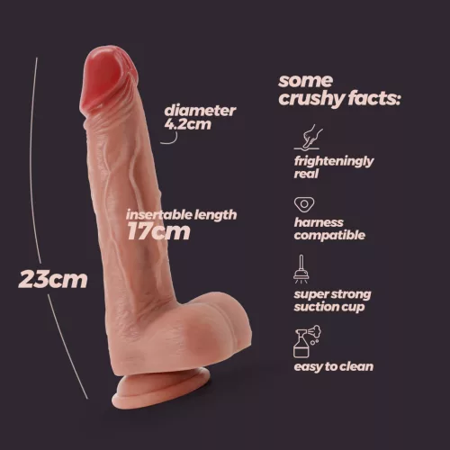 Crushious Dildó Realisztikus, Erős tapadókorong 23 cm Fekete