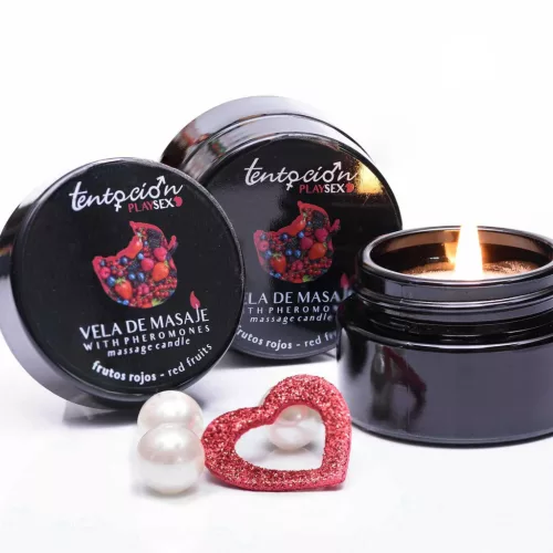 Tentación Play Sex Pheromon gyertya 20ml vörös bogyós illattal