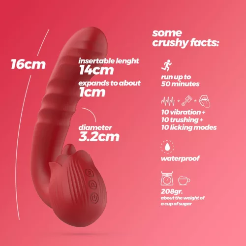 Crushious Vibrátor Lökő, Rezgő, 16 cm rózsaszín