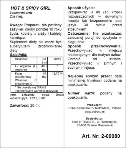 Hot Spicy Girl Intim gél Vágyfokozó Energizáló 20 ml