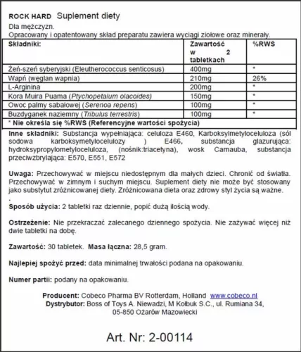Rock Hard potencianövelő tabletta férfiaknak 30 kapszula