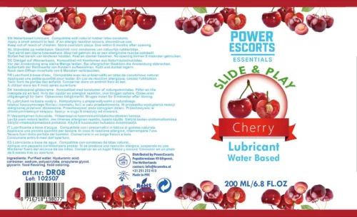 Power Escorts síkosító vízalapú cseresznyés 200 ml nem ragadós latex kompatibilis