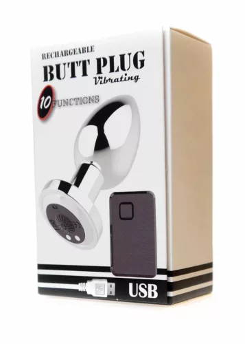 Stymulator USB újratölthető anál dildó ezüst 10 funkció