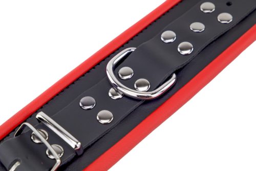 Bőr csuklókötöző - fekete-piros prémium minőségben