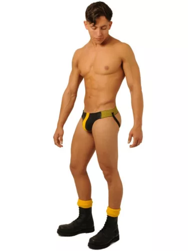Prémium bőr jockstrap – sárga férfi alsónemű