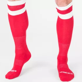 Piros-fehér fociz socks – stílusos sportélmény