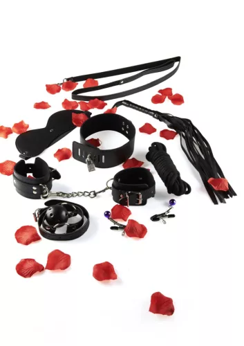 Toy Joy BDSM szett kiegészítők, kéz-láb bilincs, maszk, paulista fekete