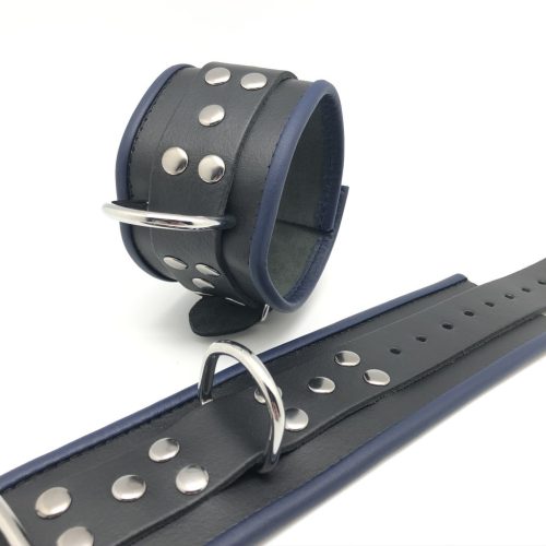 Bőr bilincs – fekete/kék, érzéki kötözéshez