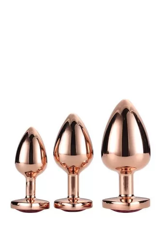 Anal plug készlet 3 méret alukönnyű szív kövekkel rózsaarany