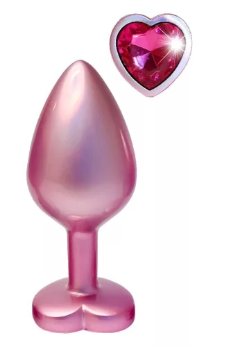 Gleaming Love Anál plug gyöngyházfényű, közepes, rózsaszín drágakővel 8,3 cm
