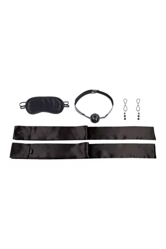 Sportsheets BDSM szett Szatén kötöző, légáteresztő szájpecek, szemkötő, 130 cm fekete