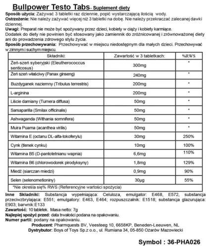 Bull Power Testo Tabs – stimuláló tesztoszteron tabletták