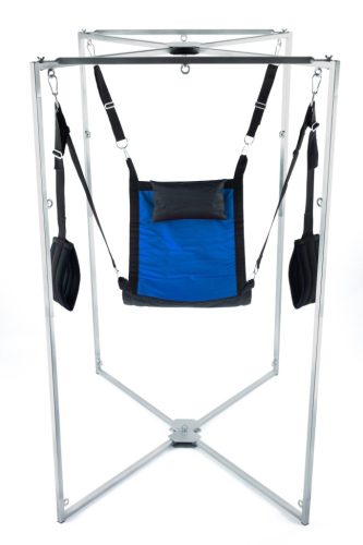 Kit Sling – stílusos kékmintás szexi eszköz szürke kerettel