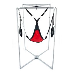   Kit Sling – piros-fekete háromszögű hám szürke kerettel