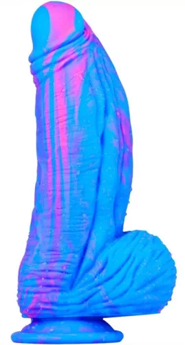 Prémium szilikon dildó – 18 cm kék-rózsaszín színben