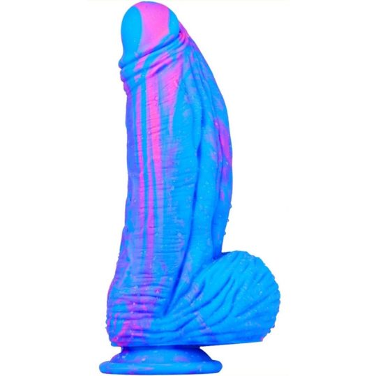 Prémium szilikon dildó – 18 cm kék-rózsaszín színben