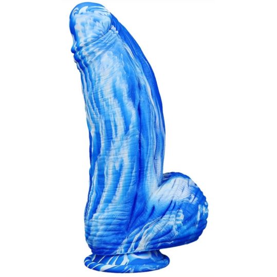 Prémium szilikon dildó – 18 cm-es kék-fehér élvezet