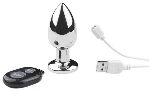 MASSTEEL M – fém vibráló kényeztető dugó 8,8 x 3,5 cm